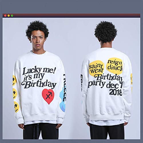 Arnodefrance Men It’t My Birthday Sweatshirts Graphic Printing Hip Hop Rapper Sweatshirt Cotton Long Sleeve Pullover White