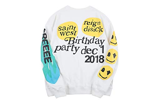 Arnodefrance Men It’t My Birthday Sweatshirts Graphic Printing Hip Hop Rapper Sweatshirt Cotton Long Sleeve Pullover White