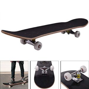 Double Kick-Tail Complete Skateboard 7-Ply Canadian Maple Wood Deck, for Professionals, Amateurs or Beginners (Black)