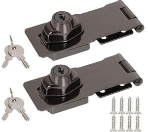 2 pack 4 inch keyed hasp locks, safety hasp locks with keys, cabinet twist knob keyed locking hasp with screws, metal safety hasp latches for small door cabinet drawers
