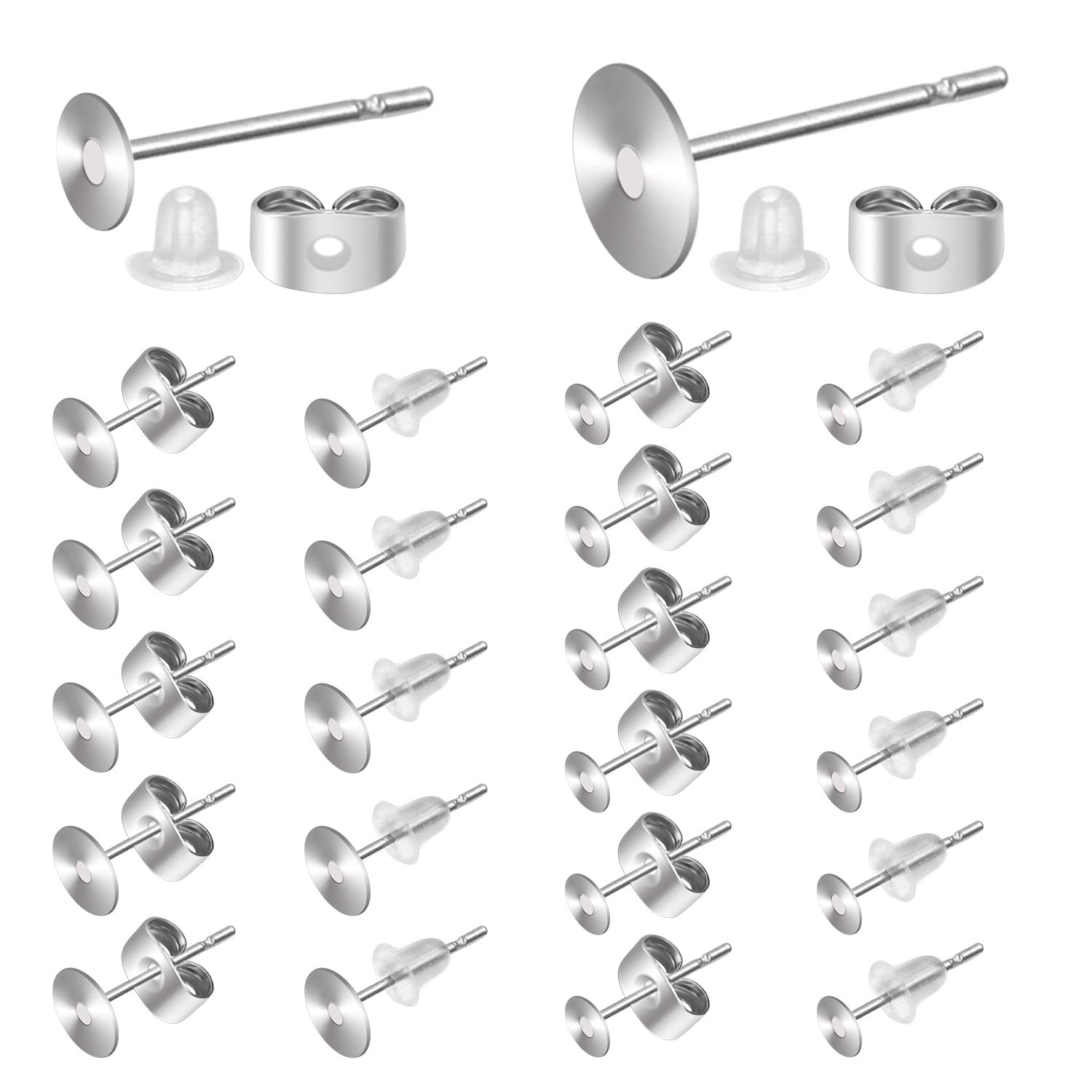 1200 PCS Earring Posts Stainless Steel and Backs with Hypo-allergenic Earring Posts Butterfly and Rubber Bullet Earring Backs for DIY Stud Earring and Jewelry Making