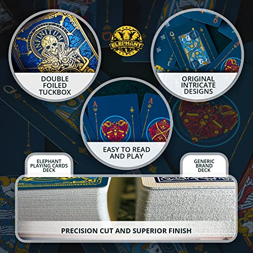Infinitum Royal Blue & Gold Playing Cards, Deck of Cards with Free Card Game eBook, Premium Card Deck, Cool Poker Cards, Unique Bright Colors for Kids & Adults, Card Decks Games, Standard Size