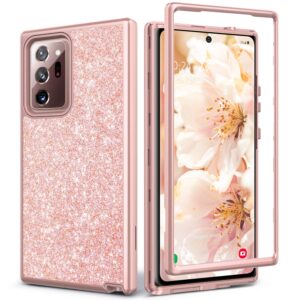 coolwee glitter full protective case for galaxy note 20 ultra 5g heavy duty hybrid 3 in 1 rugged shockproof women girl rose gold for samsung galaxy note 20 ultra 6.9 inch shiny bling sparkle