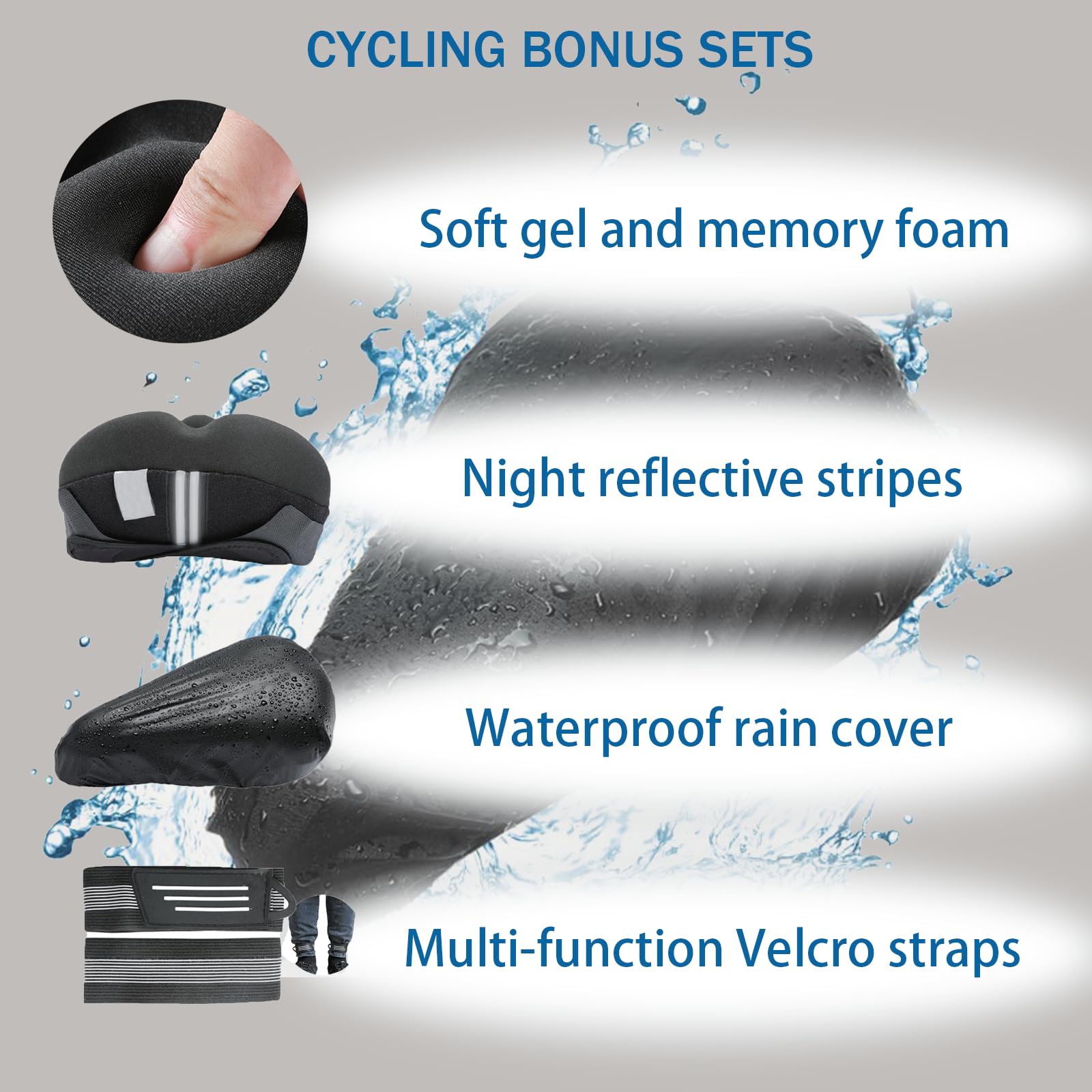 Gel Bike Seat Cushion Cover Extra Soft Padded Bike Seat Cover for Women Men, Most Comfortable Bike Accessories Fits Peloton/Mountain/Stationary/Road/Spin Class Exercise Bicycle Indoor&Outdoor Cycling