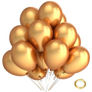 bezente gold metallic chrome latex balloons, 100 pack 12 inch gold round helium balloons for wedding graduation anniversary baby shower birthday party decorations