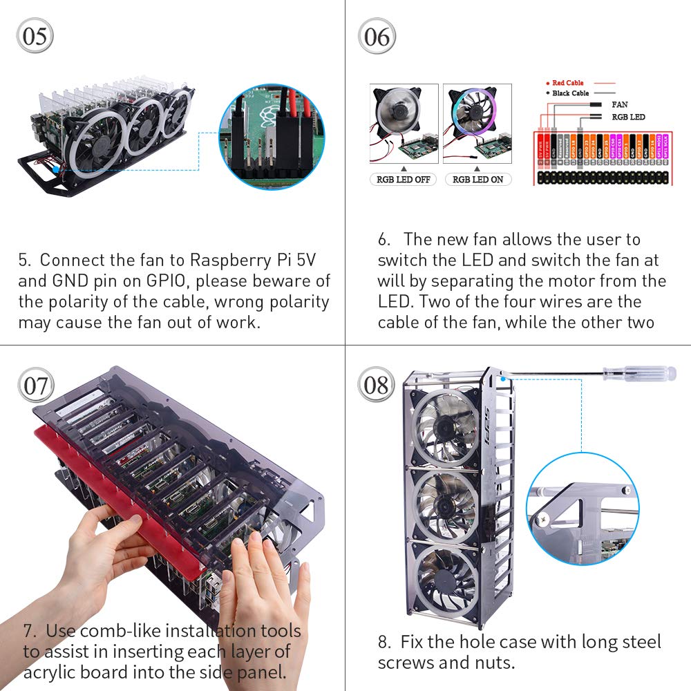 GeeekPi Cluster Case for Raspberry Pi, Pi Rack Case Stackable Case with Cooling Fan 120mm RGB LED 5V Fan for Raspberry Pi 4B/3B+/3B/2B/B+ and Jetson Nano (12-Layers)