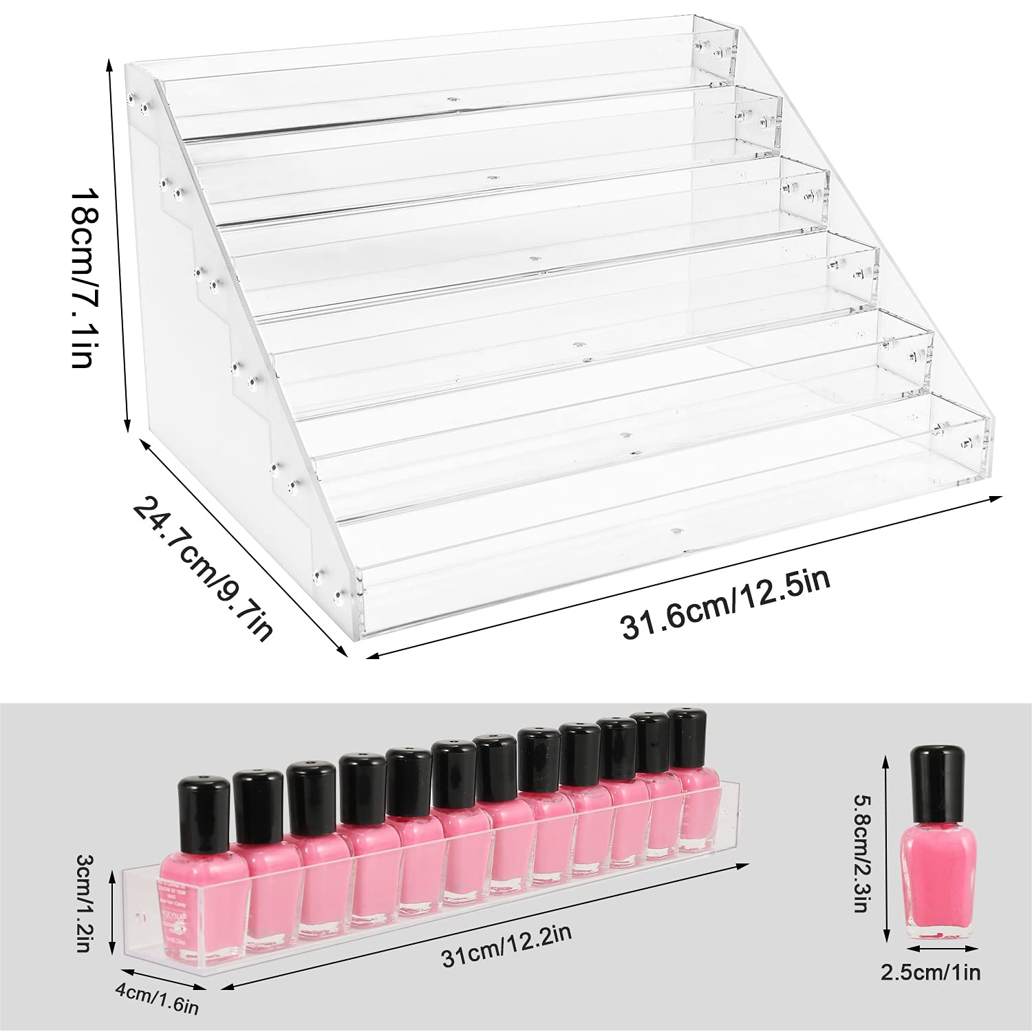 Umirokin Nail Polish Organizer, 6 Tiers Acrylic Paint Rack, Clear Display Holder Storage for Ink Gel Nail Polish Sunglasses Essential Oil Holds up to 54-72 Bottles