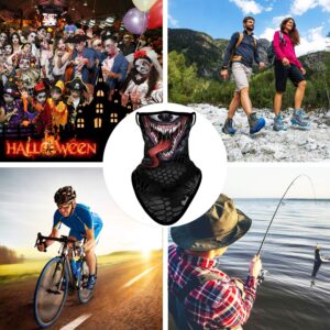 Obacle Bandana Face Mask with Ear Loops Neck Gaiter Face Mask Scarf Face Cover for Men Women (Skull Teeth Long Tongue Red)