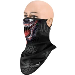 Obacle Bandana Face Mask with Ear Loops Neck Gaiter Face Mask Scarf Face Cover for Men Women (Skull Teeth Long Tongue Red)