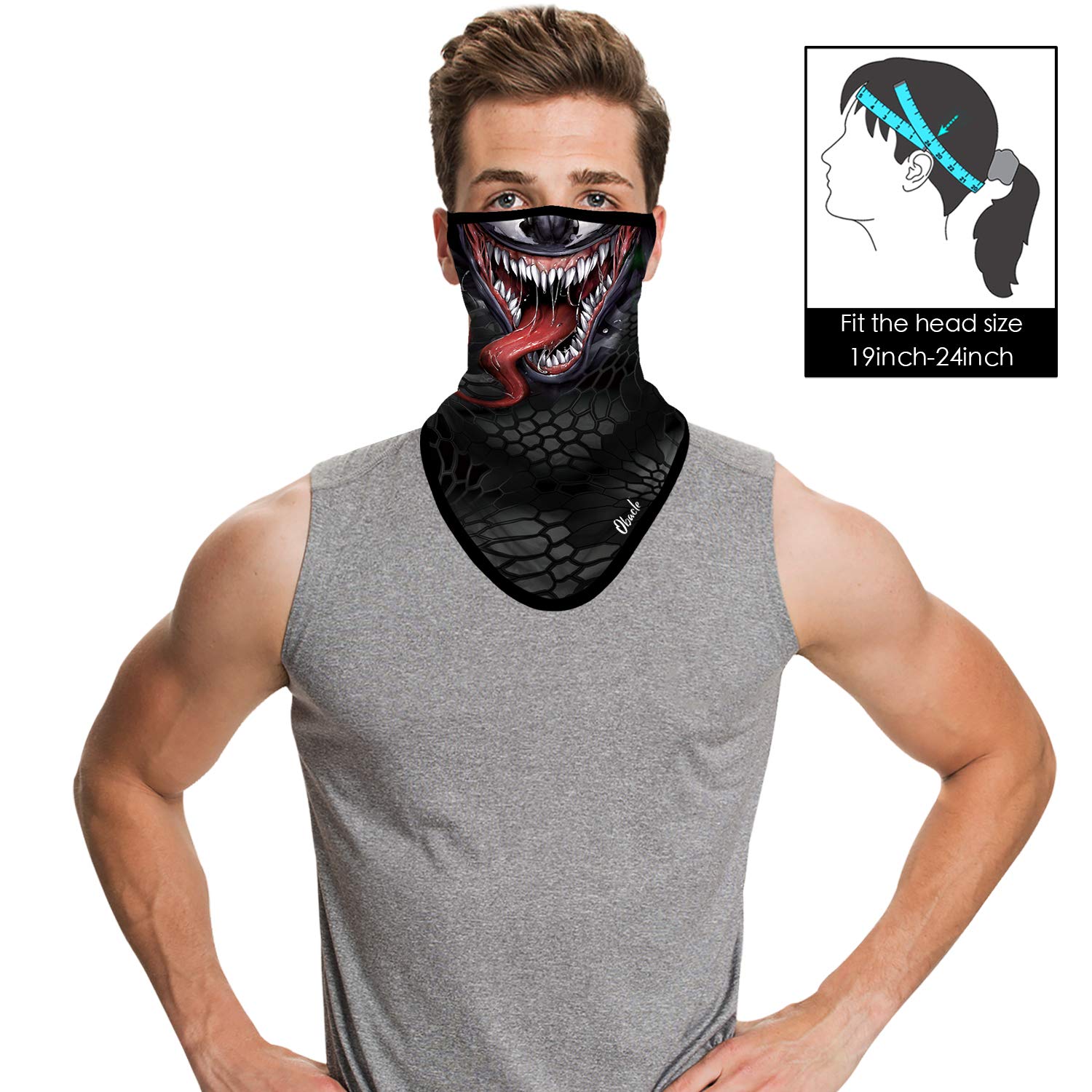 Obacle Bandana Face Mask with Ear Loops Neck Gaiter Face Mask Scarf Face Cover for Men Women (Skull Teeth Long Tongue Red)