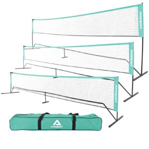 portable badminton net set - net for tennis, soccer tennis, pickleball- easy setup nylon sports net with poles - for indoor or outdoor court, beach, driveway (20)