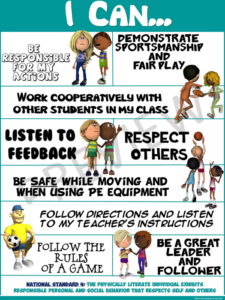 pe poster: "i can" statements- standard 4: personal and social behavior