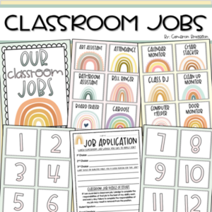 classroom jobs posters boho rainbow theme