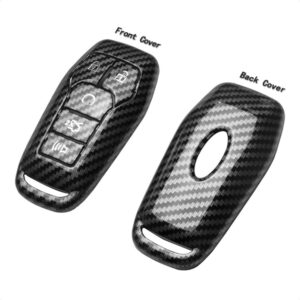 TANGSEN Smart Key Fob Case Cover Compatible with Ford Edge Explorer F-150 F-250 Fusion Mondeo Taurus for Mustang for Lincoln MKC MKX MKZ 5 Button Keyless Entry Remote Silver Label Carbon Fiber