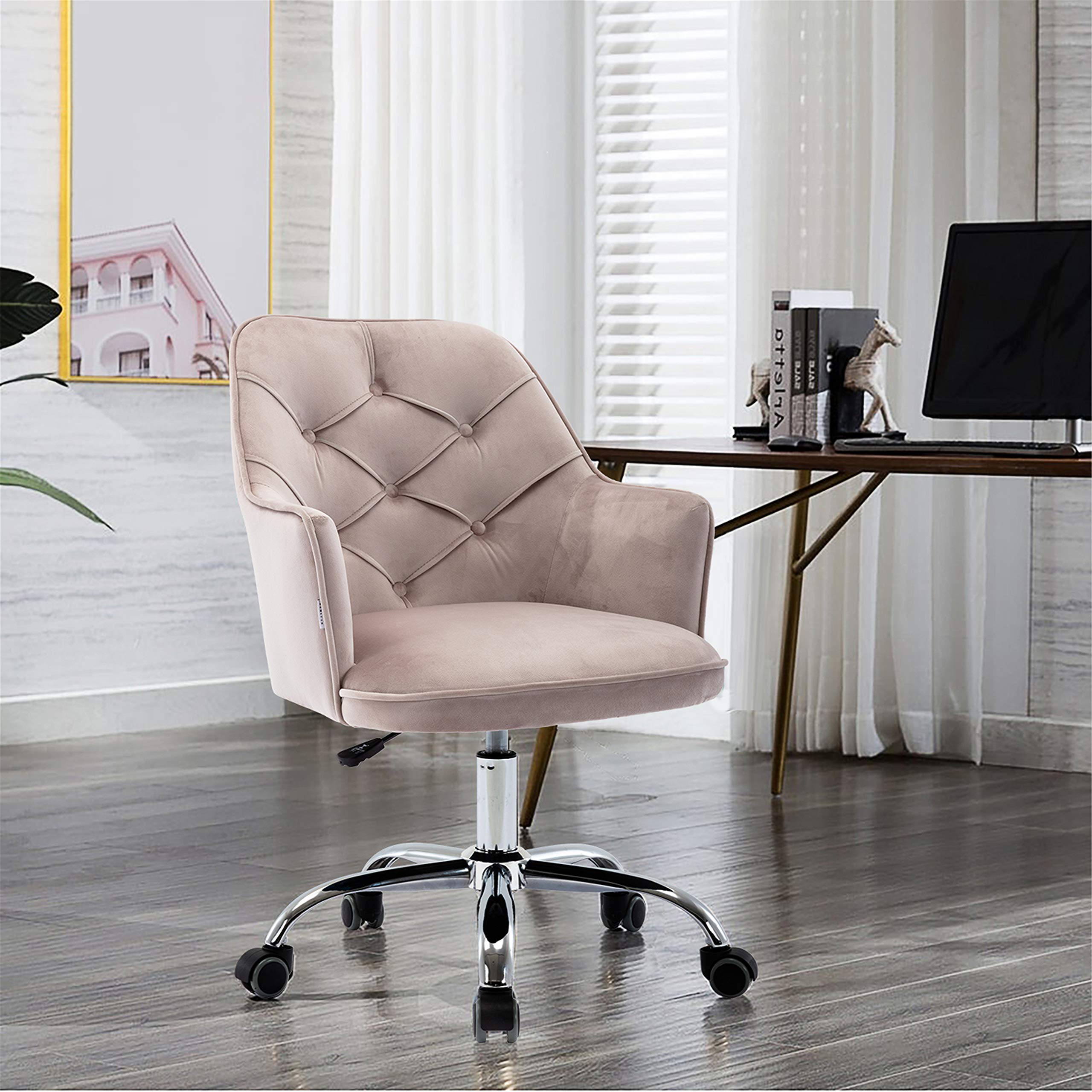 SSLine Velvet Home Office Chair,Modern Swivel Accent Chair,360° Upholstered Adjustable Swivel Armchair Desk Chair Reception Chair Nice Task Chair for Office, Living Room,Bed Room(Grey)