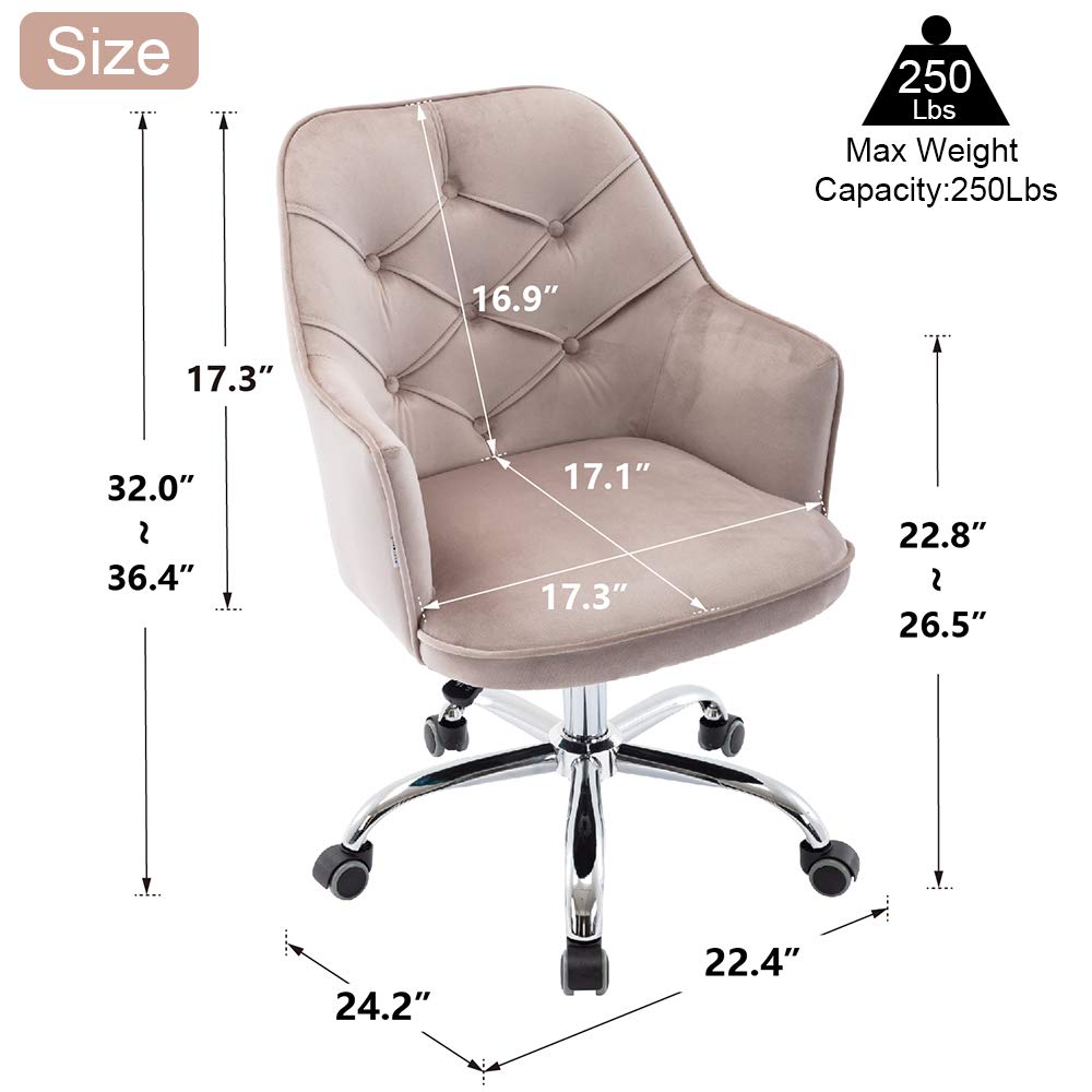 SSLine Velvet Home Office Chair,Modern Swivel Accent Chair,360° Upholstered Adjustable Swivel Armchair Desk Chair Reception Chair Nice Task Chair for Office, Living Room,Bed Room(Grey)