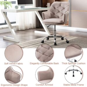 SSLine Velvet Home Office Chair,Modern Swivel Accent Chair,360° Upholstered Adjustable Swivel Armchair Desk Chair Reception Chair Nice Task Chair for Office, Living Room,Bed Room(Grey)