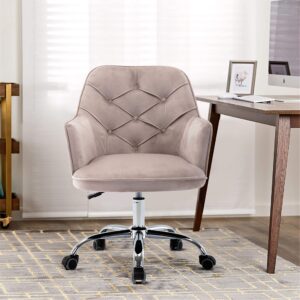 SSLine Velvet Home Office Chair,Modern Swivel Accent Chair,360° Upholstered Adjustable Swivel Armchair Desk Chair Reception Chair Nice Task Chair for Office, Living Room,Bed Room(Grey)