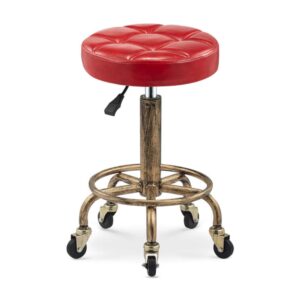 beauty salon stool with wheels，beauty bed stool with red pu synthetic leather seat，adjustable height 50-64 cm，supported weight 160 kg，tattoo stool chairfor home office stationery and organisation or