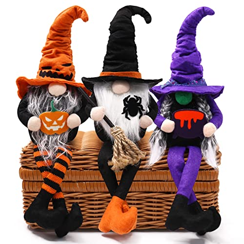 CiyvoLyeen Halloween Dangle Leg Gnomes Decorations Shelf Sitters Handmade Halloween Decor Tomte Swedish Gnome Nisse Scandinavian Gnomes Plush Elf Dwarf Home Household Ornaments Set of 3