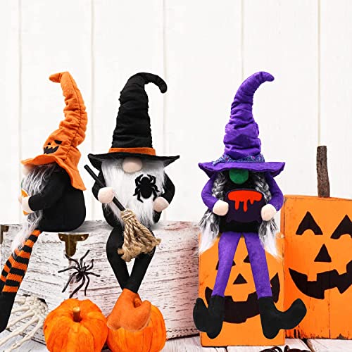 CiyvoLyeen Halloween Dangle Leg Gnomes Decorations Shelf Sitters Handmade Halloween Decor Tomte Swedish Gnome Nisse Scandinavian Gnomes Plush Elf Dwarf Home Household Ornaments Set of 3