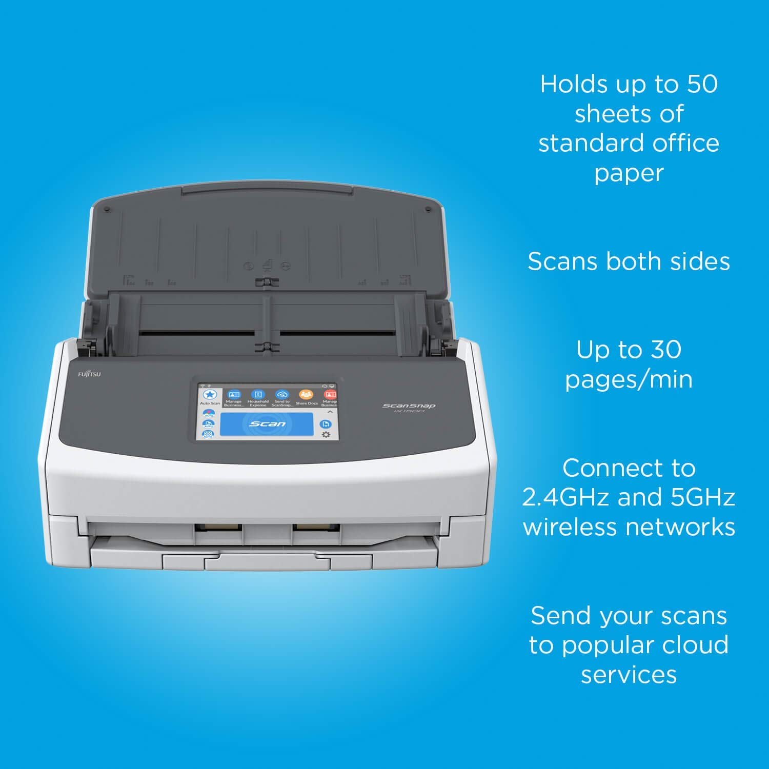 Fujitsu ScanSnap iX1500 Color Duplex Document Scanner with Touch Screen for Mac and PC (White Model, 2020 Release) (Renewed)