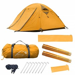 wind tour professional 2-3 person weatherproof double layer aluminum windproof backpacking camping tent for outdoor mountaineering hunting hiking adventure travel (orange, (19.7+70.9+23.6) x 82.7)