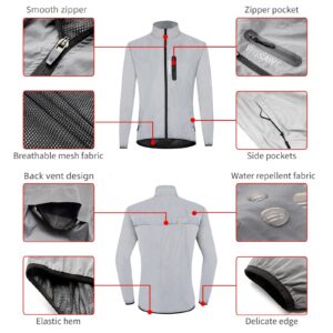 WOSAWE Men Reflective Jacket Night Glowing Bomber Jacket MTB Cycling Windbreaker Travel Sport Coat(Silver,M)