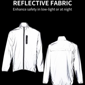 WOSAWE Men Reflective Jacket Night Glowing Bomber Jacket MTB Cycling Windbreaker Travel Sport Coat(Silver,M)