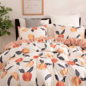 peach bedding cute queen duvet cover set soft striped duvet cover with 1 duvet cover and 2 pillowcases（peach queen）