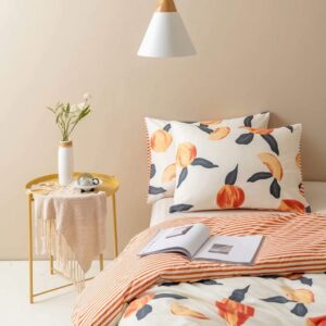 Peach Bedding Cute Queen Duvet Cover Set Soft Striped Duvet Cover with 1 Duvet Cover and 2 Pillowcases（Peach Queen）