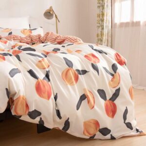 Peach Bedding Cute Queen Duvet Cover Set Soft Striped Duvet Cover with 1 Duvet Cover and 2 Pillowcases（Peach Queen）