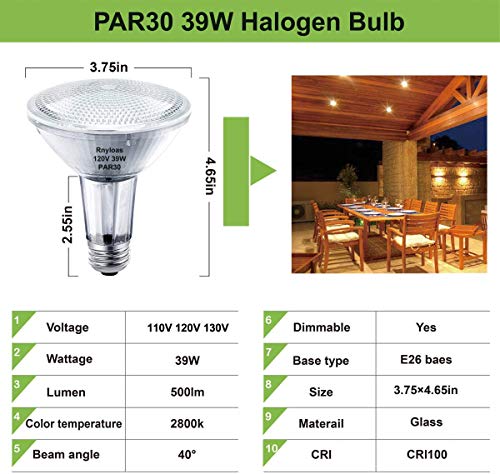 PAR30 Long Neck, 6PCS PAR30L Flood Light Bulbs，Dimmable, PAR30 Bulb 120V 50W Replacement, Long Lasting Lifetime, High brightness & Warm White, E26 Medium Screw Base, 39PAR30/FL for Recessed Light Bulb