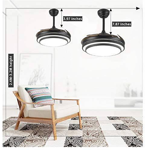 DYRABREST 42" Modern LED Invisible Ceiling Fan Lights and Remote 4 Retractable Brown Blades Chandelier Fan Lighting for Home Indoor Bedroom Diningroom Livingroom (Black)