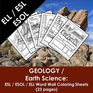 ell, esol, ela, earth science / geology word wall coloring sheets (23 pgs)