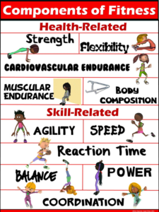 pe poster: components of fitness- health and skill-related