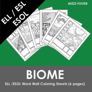 ell / esol / esl biome word wall coloring sheets (6 pages)