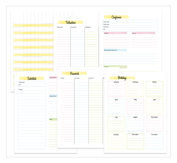 Teacher Planner Inserts