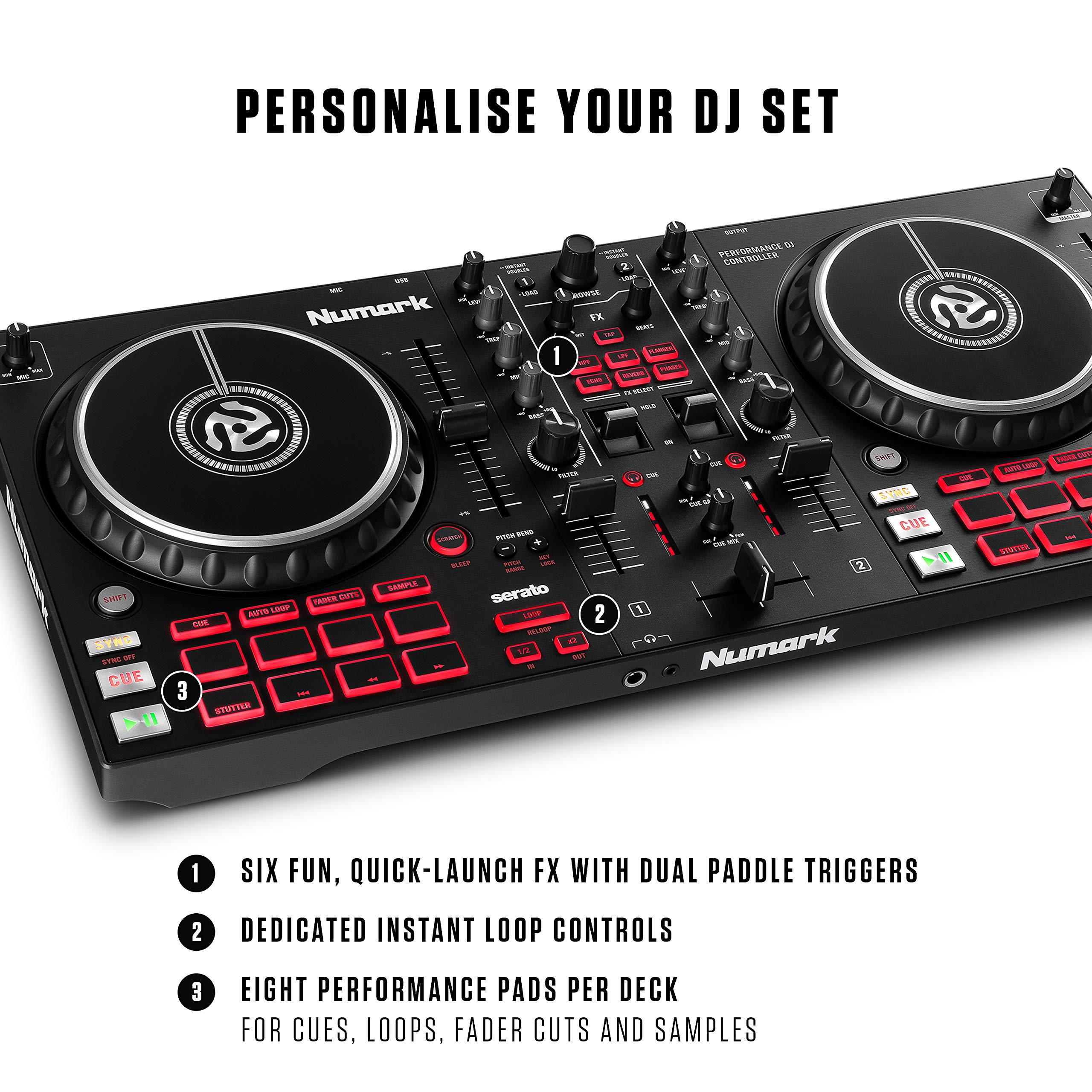 Numark Mixtrack Pro FX + HF125 – 2 Deck DJ Controller For Serato DJ with DJ Mixer, Built-in Audio Interface, and Professional DJ Headphones