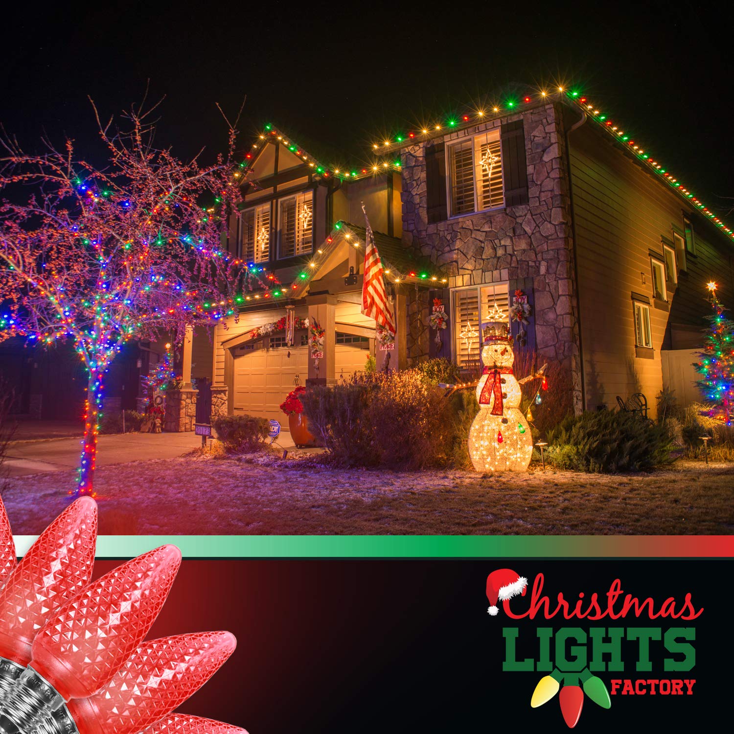 CHRISTMAS LIGHTS FACTORY - C9 - RED - Super Bright LED Crunchy Bulbs - 25 Bulbs ONLY - Commercial Grade - Dimmable - Indoor & Outdoor. Be a Beacon of Holiday Spirit, Joy, & Light.