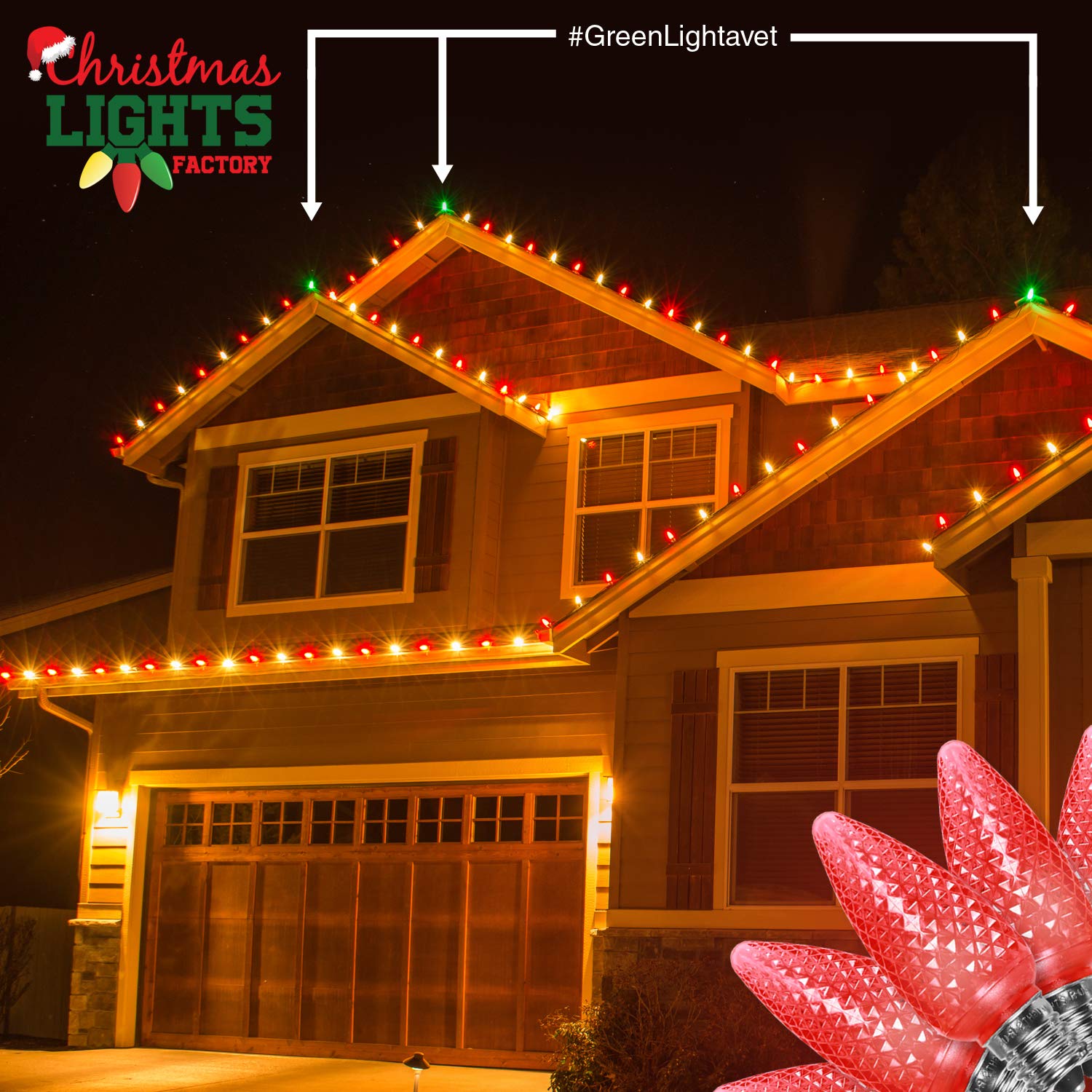 CHRISTMAS LIGHTS FACTORY - C9 - RED - Super Bright LED Crunchy Bulbs - 25 Bulbs ONLY - Commercial Grade - Dimmable - Indoor & Outdoor. Be a Beacon of Holiday Spirit, Joy, & Light.