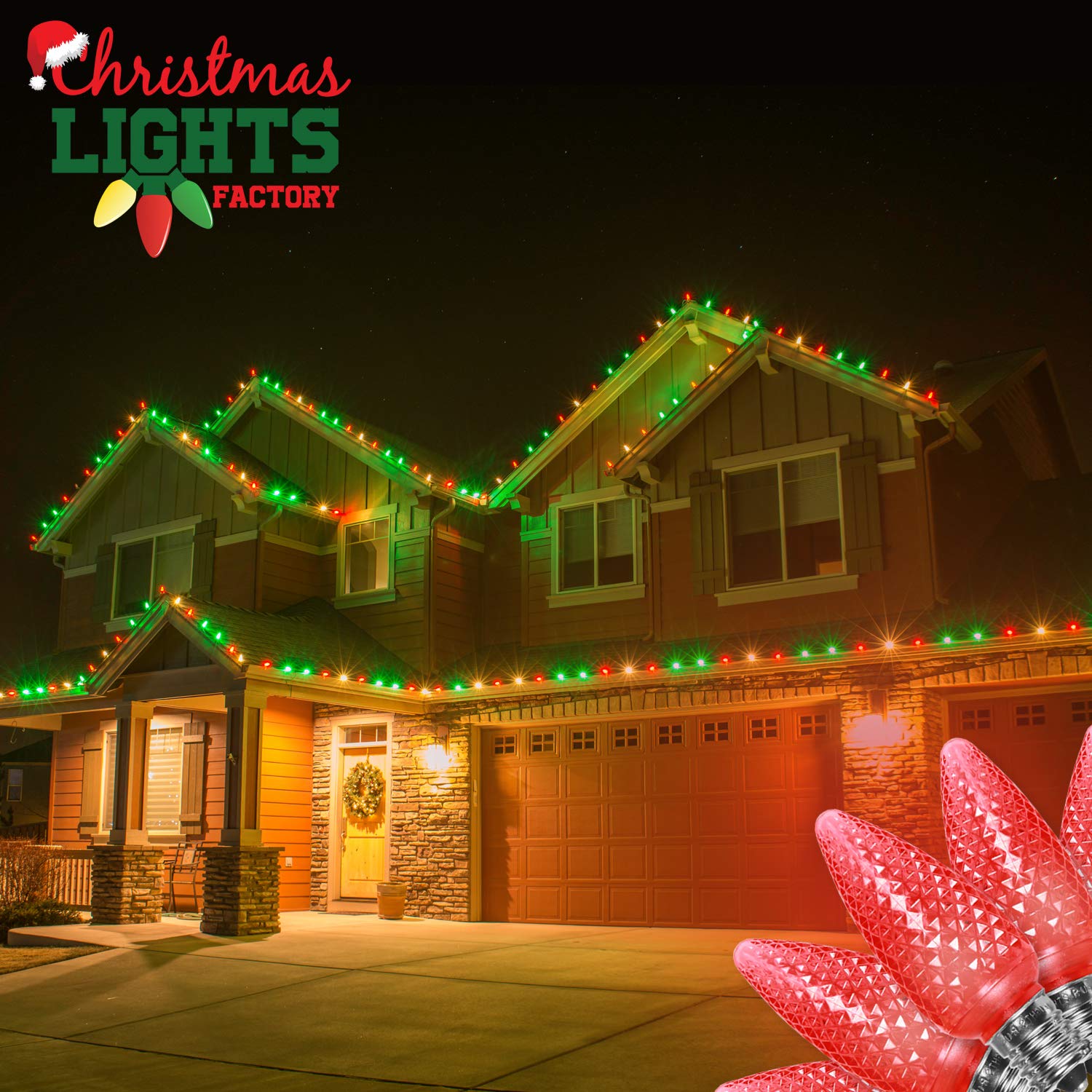 CHRISTMAS LIGHTS FACTORY - C9 - RED - Super Bright LED Crunchy Bulbs - 25 Bulbs ONLY - Commercial Grade - Dimmable - Indoor & Outdoor. Be a Beacon of Holiday Spirit, Joy, & Light.