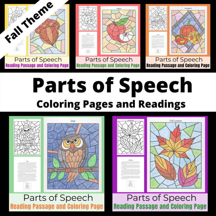 Parts of Speech Coloring Pages and Reading Passages - Fall Theme