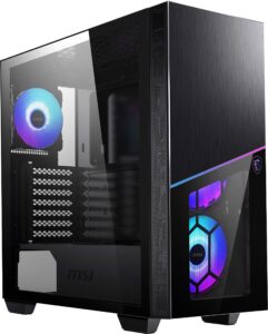 msi mpg series sekira 100r, premium mid-tower gaming pc case: tempered glass side panel, liquid cooling support up to 360mm radiator, two-tone design
