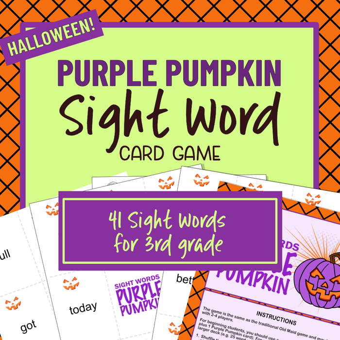 Halloween Purple Pumpkin Sight Word Card Game