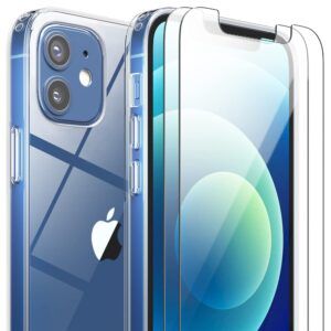 flexgear case for iphone 12 mini with 2x glass screen protectors [full protection] - crystal clear