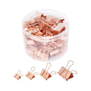 yopink binder clip paper clamps, assorted sizes (mini, small, medium, large), 100 pcs clips for office school supplies (rose gold)