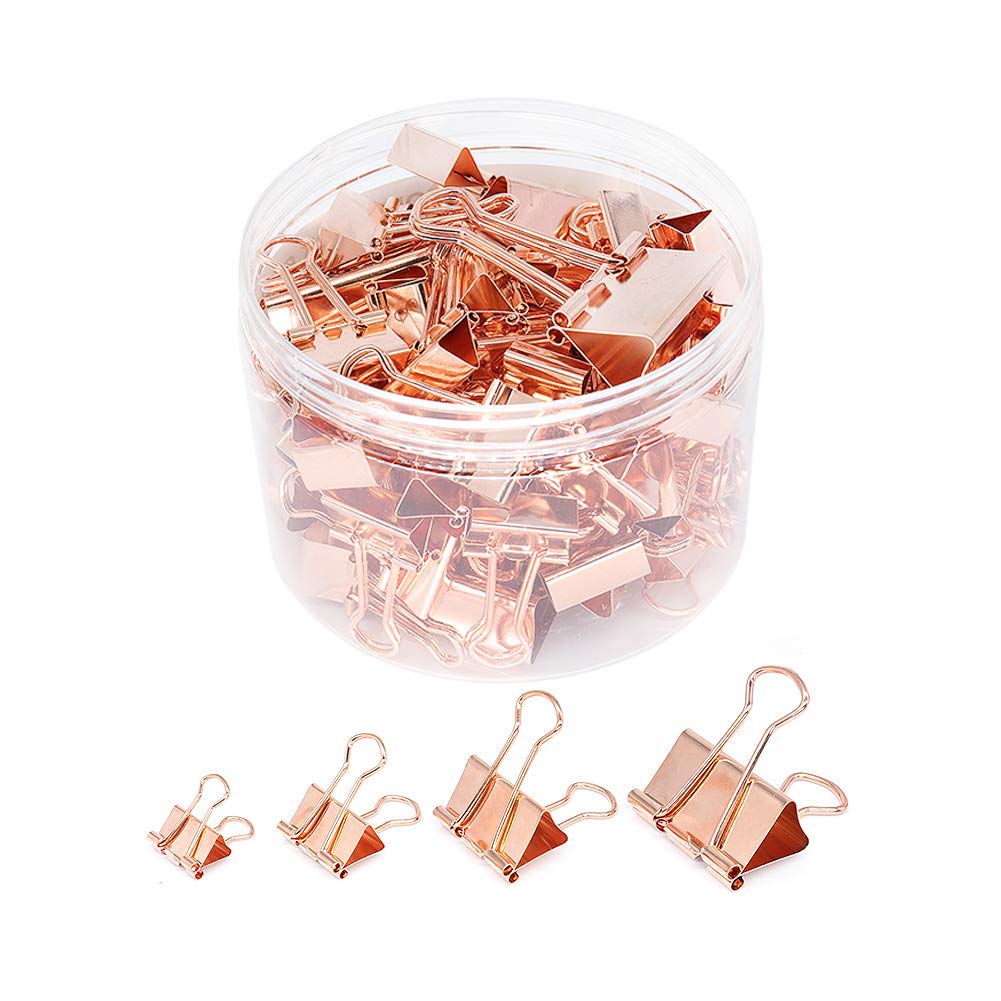 YOPINK Binder Clip Paper Clamps, Assorted Sizes (Mini, Small, Medium, Large), 100 Pcs Clips for Office School Supplies (Rose Gold)