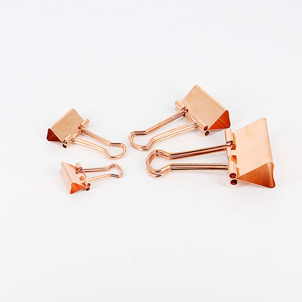 YOPINK Binder Clip Paper Clamps, Assorted Sizes (Mini, Small, Medium, Large), 100 Pcs Clips for Office School Supplies (Rose Gold)