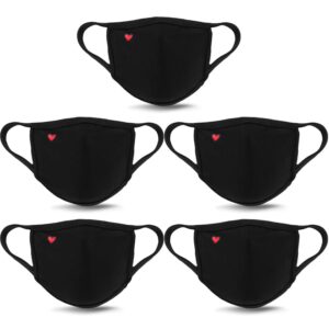 5 Pieces Cute Heart Face Mask Unisex Black Heart Face Protection Reusable Valentine's Day Face Covering Dust-proof Windproof Mouth Protection for Outdoor Activities